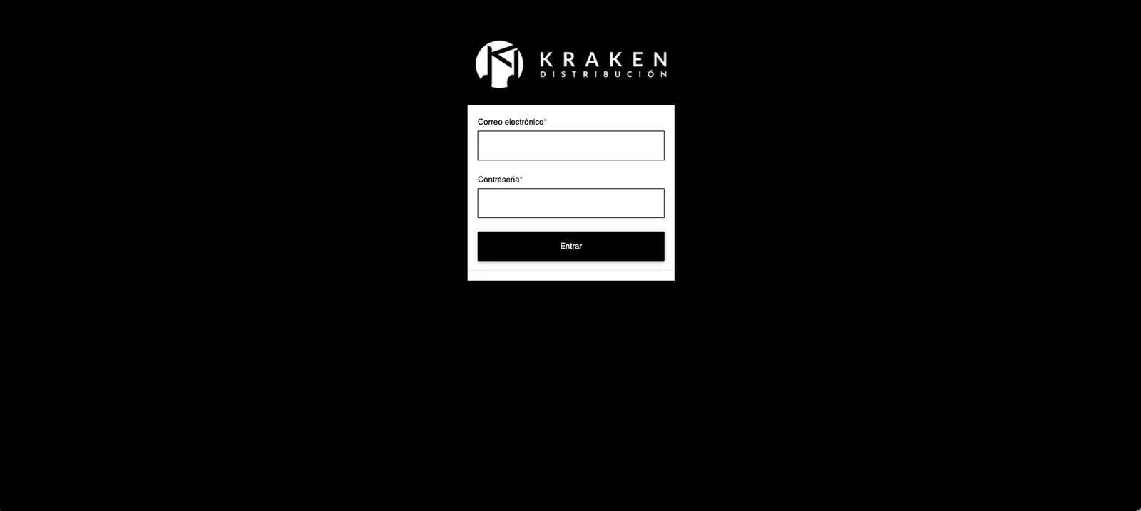 Pantalla de acceso de la plataforma de Kraken Distribución